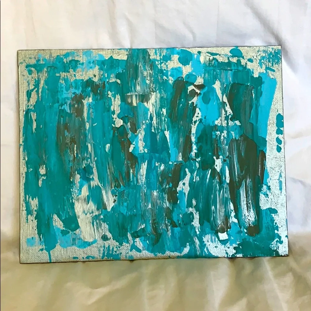Original canvas panel! Aqua, silver, teal & grey
